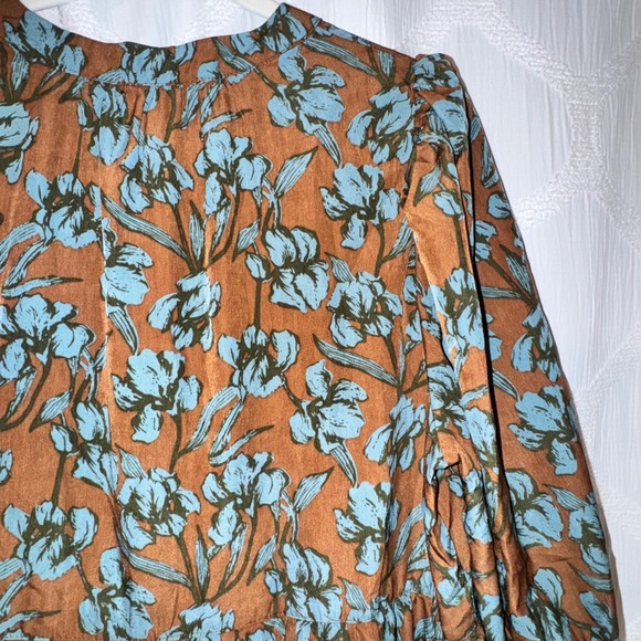 ENTRO Dress Babydoll Brown Blue Ditsy Floral Size Medium -New- - Picture 11 of 16